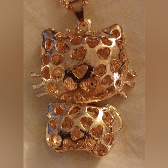 New Golden Crystal Bow Heart Kitty Necklace+Red Heart Wrapped Snake Earrings Set - Picture 7 of 15